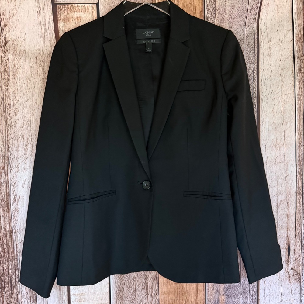 J.Crew Blazer 1035 Super 120s Wool Blazer Black Work Office Jacket Size 4 NWT